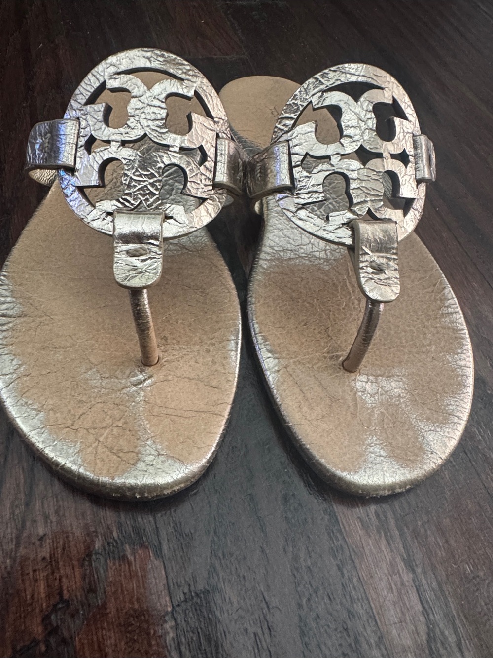 Tory Burch Metallic Gold Logo Slide Sandals